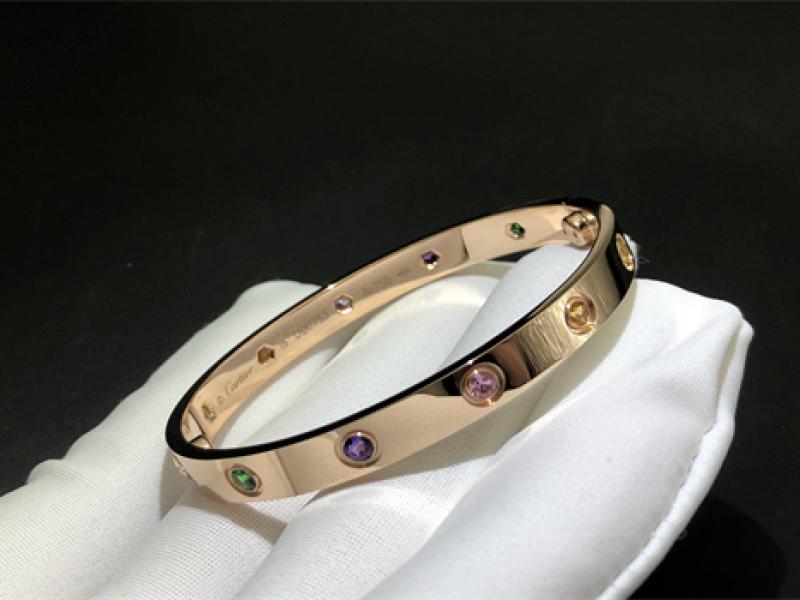 LOVE Bracelet, Classic Style, Set with 10 Gems in 18K Rose Gold