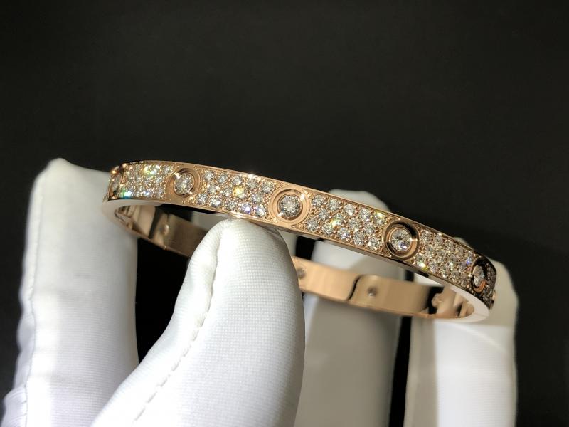 LOVE bracelet, classic style, pavé diamonds, screws set with 10 diamonds, 18K rose gold