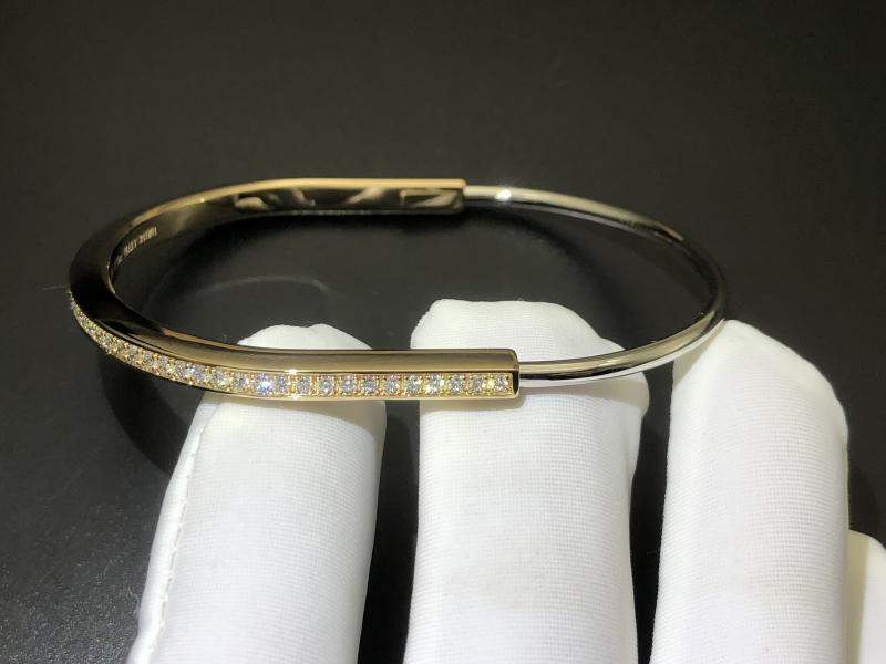 Narrow bracelet 18K gold and 18K white gold half-pavé diamonds