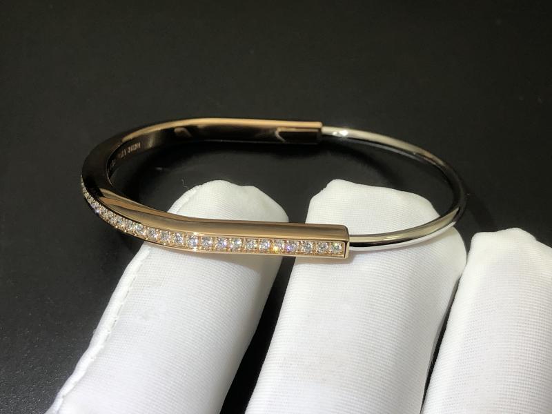 Narrow bracelet 18K rose gold and 18K white gold with half-pavé diamonds