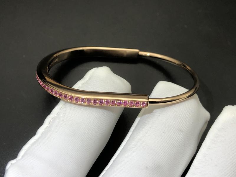 Narrow bracelet 18K rose gold set with pink sapphires